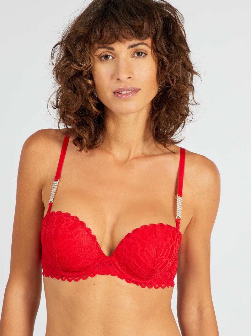 Sujetador push-up detalles de pedrería ROJO - Kiabi
