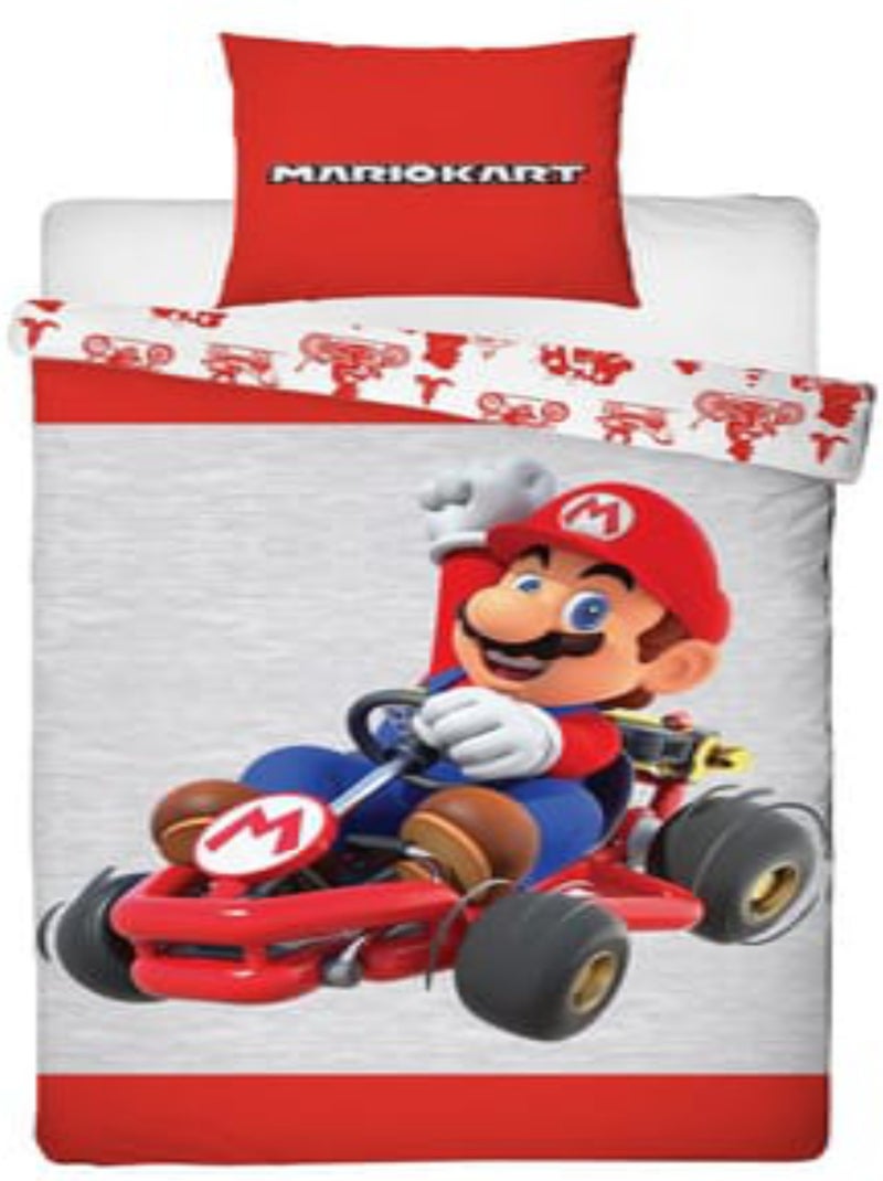 Super Mario Bros, Juego de sábanas infantil reversible, Mario Kart, funda nórdica 140 x 200 cm Rojo - Kiabi