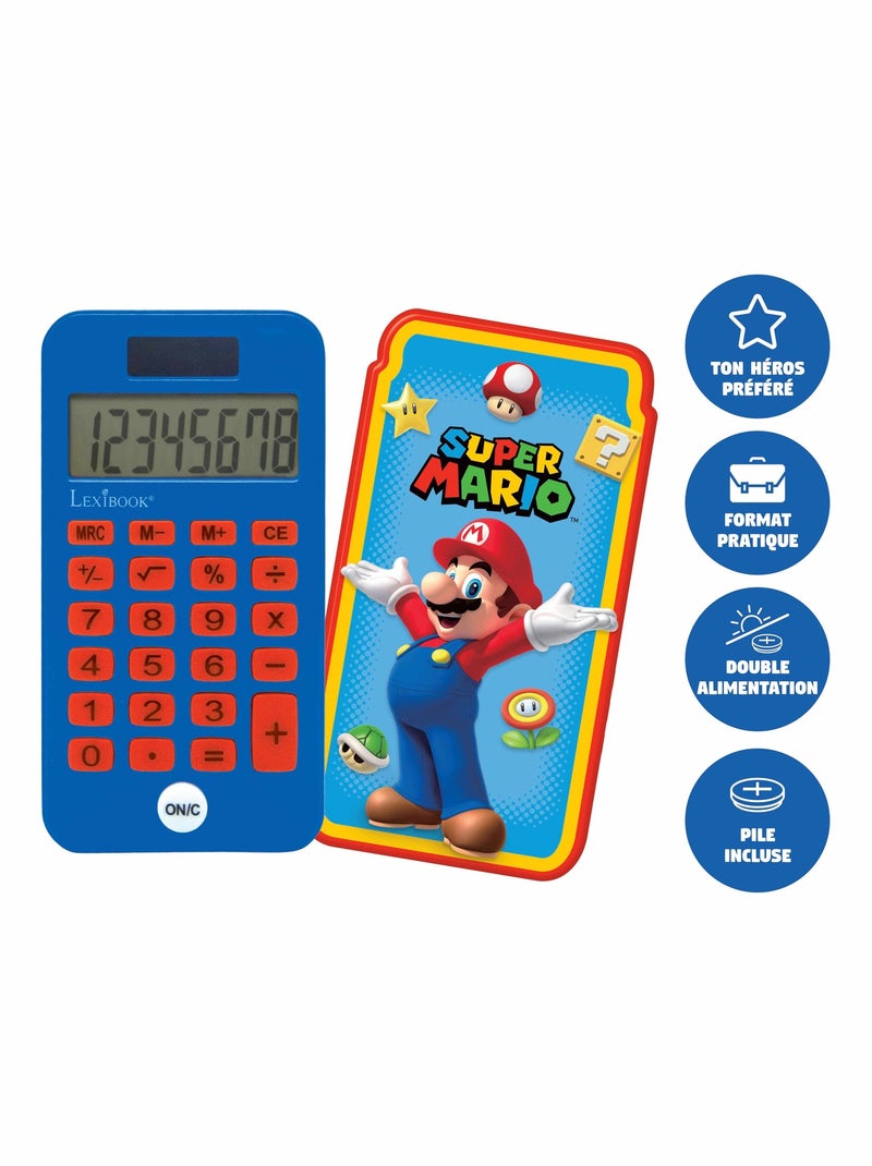 Super Mario Calculadora de bolsillo de 8 dígitos con funda protectora Azul - Kiabi