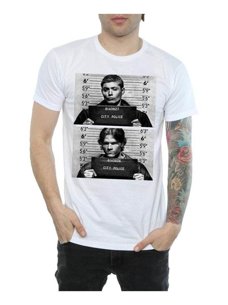 Supernatural - Camiseta Winchester Fotografía para la Ficha Policial de Algodón para Hombre Blanco - Kiabi