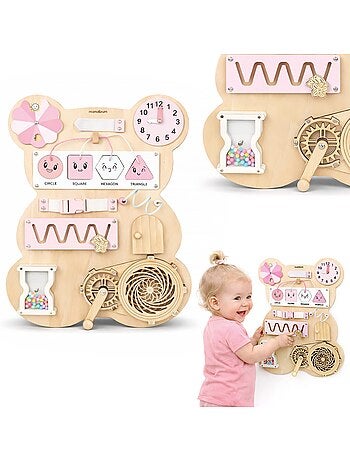 Tabla de actividades madera oso rosa montessori teddy board mamabrum