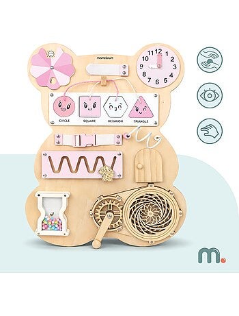 Tabla de actividades madera oso rosa montessori teddy board mamabrum