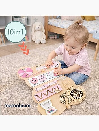 Tabla de actividades madera oso rosa montessori teddy board mamabrum