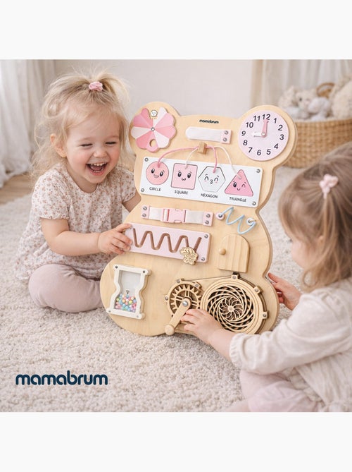 Tabla de actividades madera oso rosa montessori teddy board mamabrum - Kiabi
