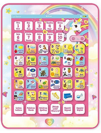 Tableta educativa parlante bilingüe Unicornio para aprender letras y números en inglés y español
