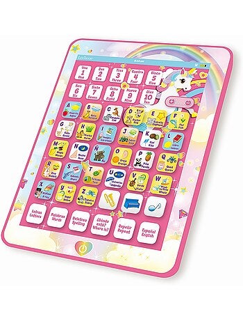 Tableta educativa parlante bilingüe Unicornio para aprender letras y números en inglés y español