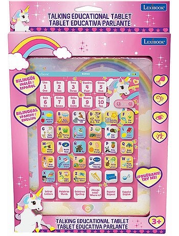 Tableta educativa parlante bilingüe Unicornio para aprender letras y números en inglés y español