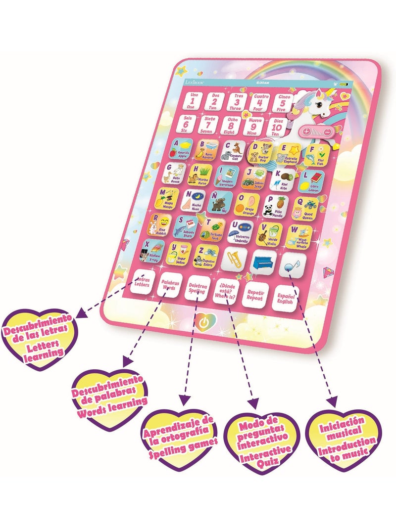 Tableta educativa parlante bilingüe Unicornio para aprender letras y números en inglés y español Rosa - Kiabi