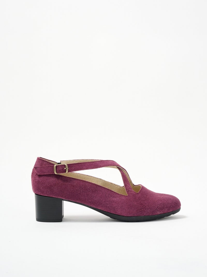 Tacones anchos de piel confort - Afibel Ciruela - Kiabi