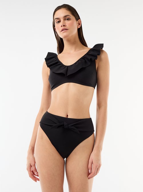 Tanga de baño de tiro alto en microfibra suave - Kiabi