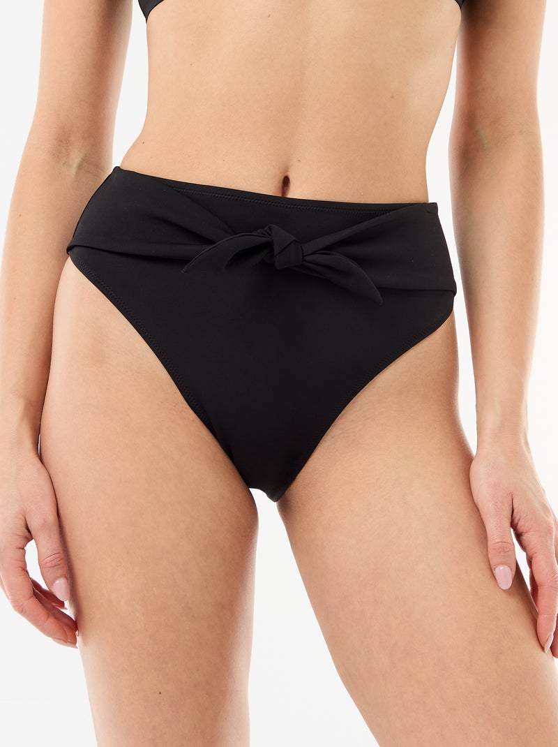 Tanga de baño de tiro alto en microfibra suave Negro - Kiabi