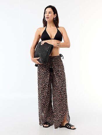 Tanga de bikini de malla texturizada con lazos para atar