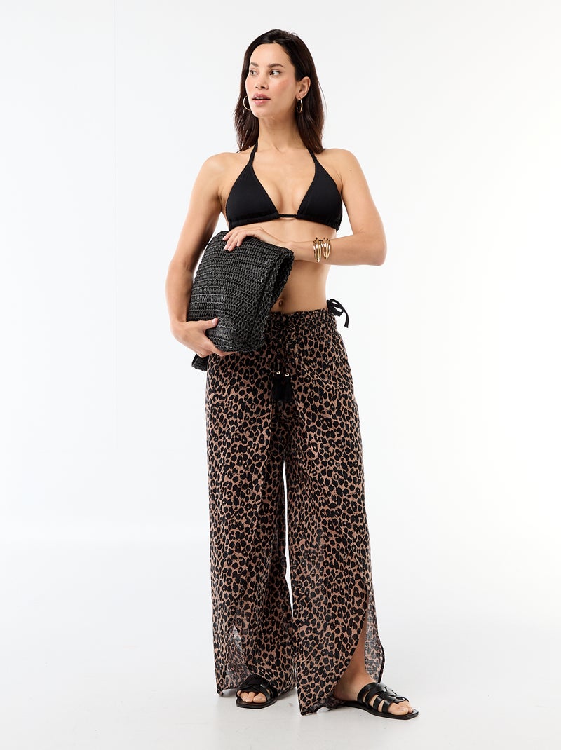 Tanga de bikini de malla texturizada con lazos para atar Negro - Kiabi