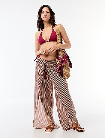 Tanga de bikini de malla texturizada con lazos para atar