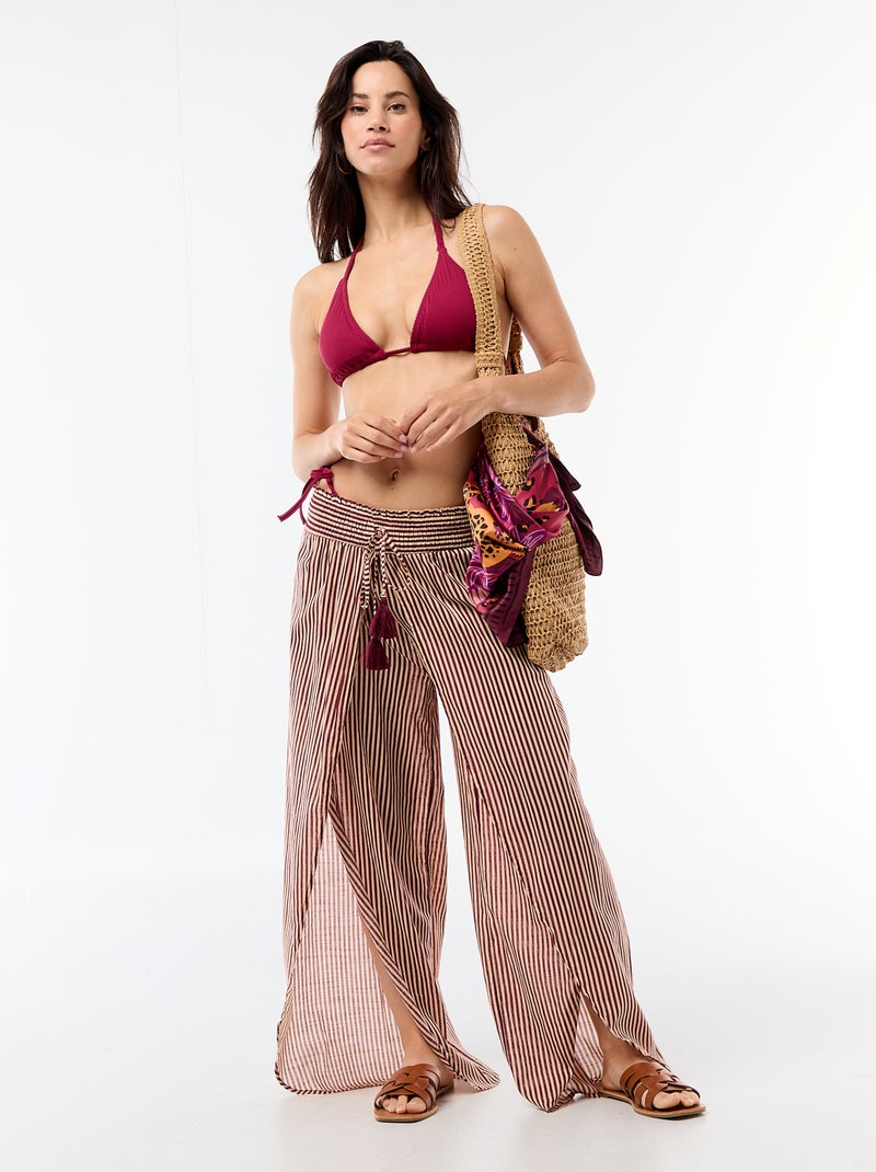 Tanga de bikini de malla texturizada con lazos para atar Rojo - Kiabi
