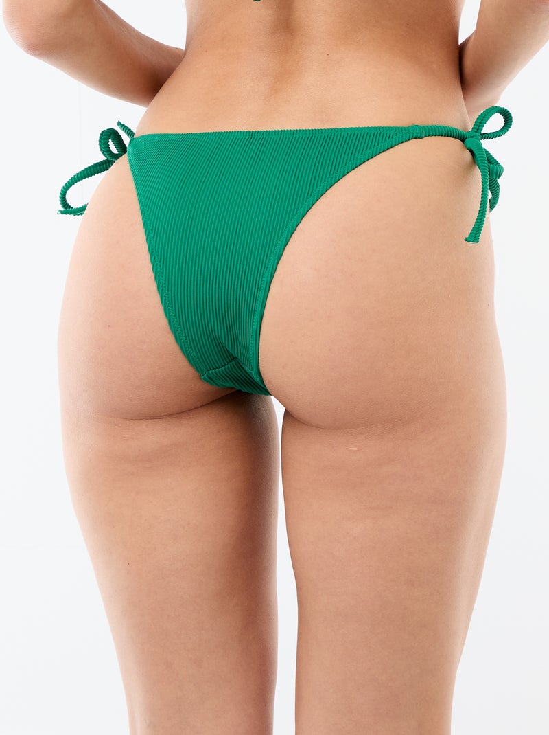 Tanga de bikini de malla texturizada con lazos para atar Verde - Kiabi