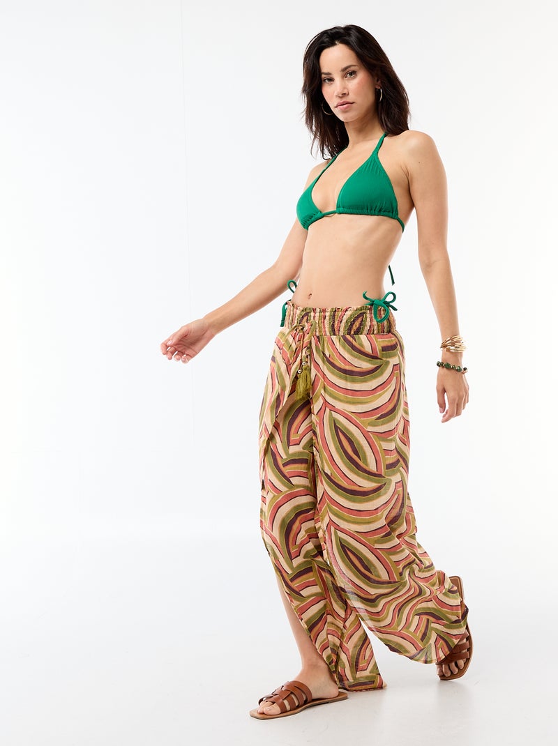 Tanga de bikini de malla texturizada con lazos para atar Verde - Kiabi
