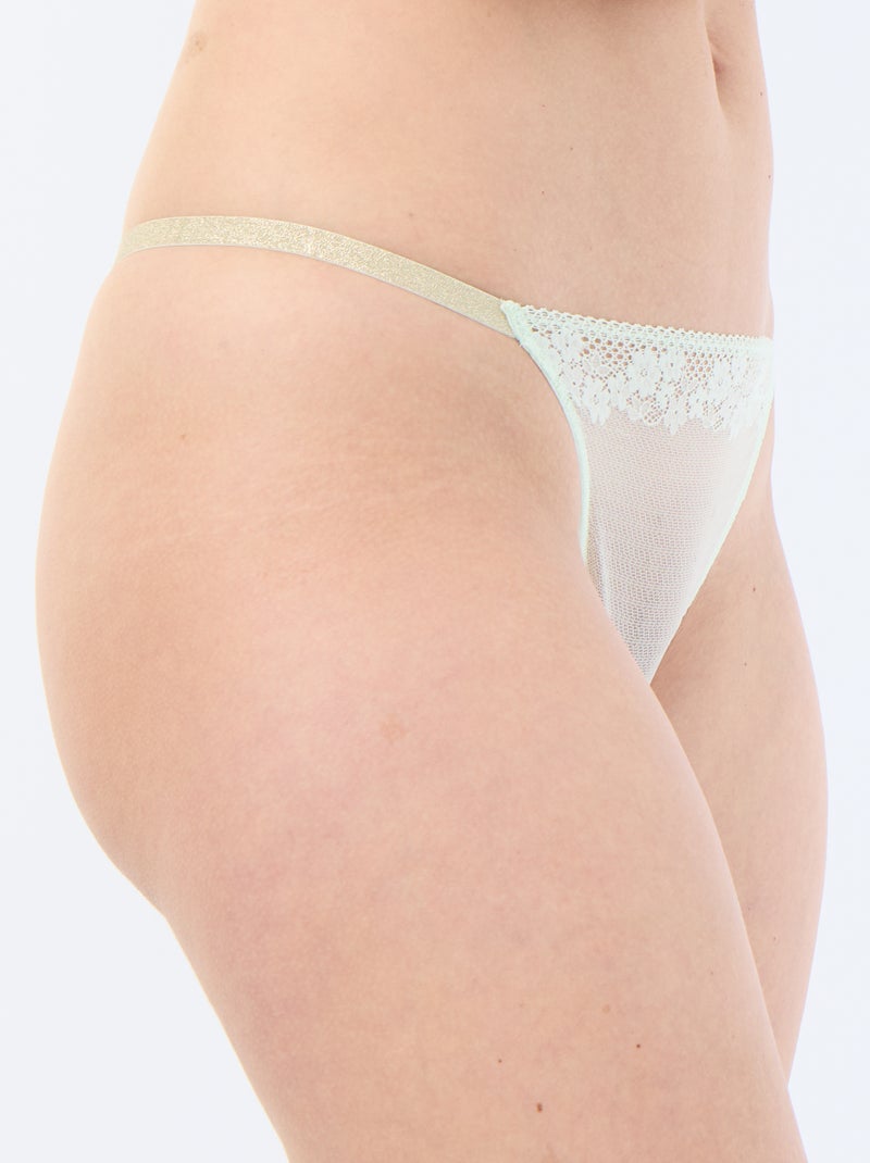 Tanga de encaje con detalles brillantes Verde - Kiabi