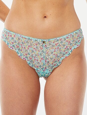 Tanga de encaje con estampado floral tricolor