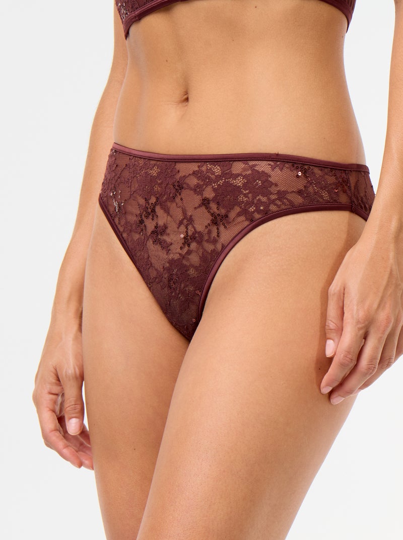 Tanga de encaje con lentejuelas Marron - Kiabi