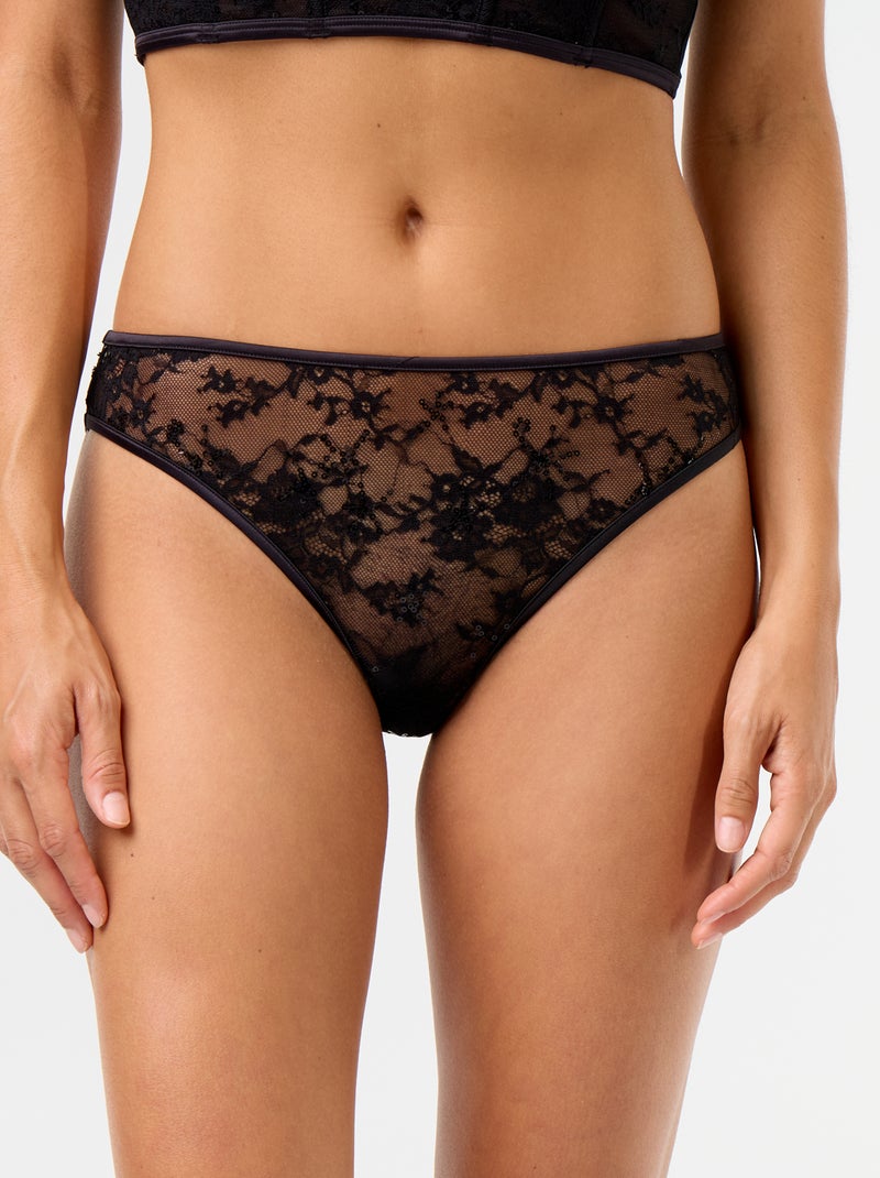 Tanga de encaje con lentejuelas Negro - Kiabi