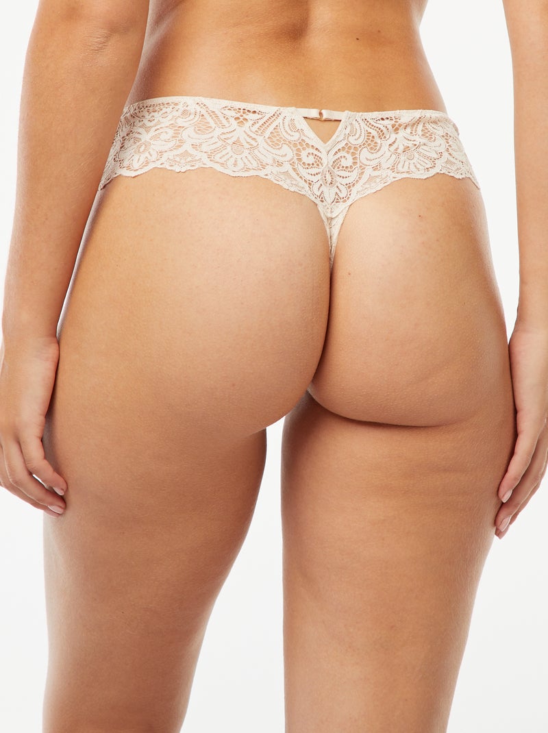 Tanga de encaje transparente con joya fantasía Gris - Kiabi