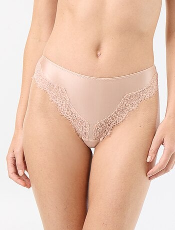 Tanga de microfibra satinada y encaje