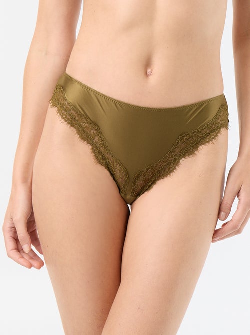 Tanga de microfibra satinada y encaje - Kiabi Tanga de microfibra satinada y encaje - Kiabi