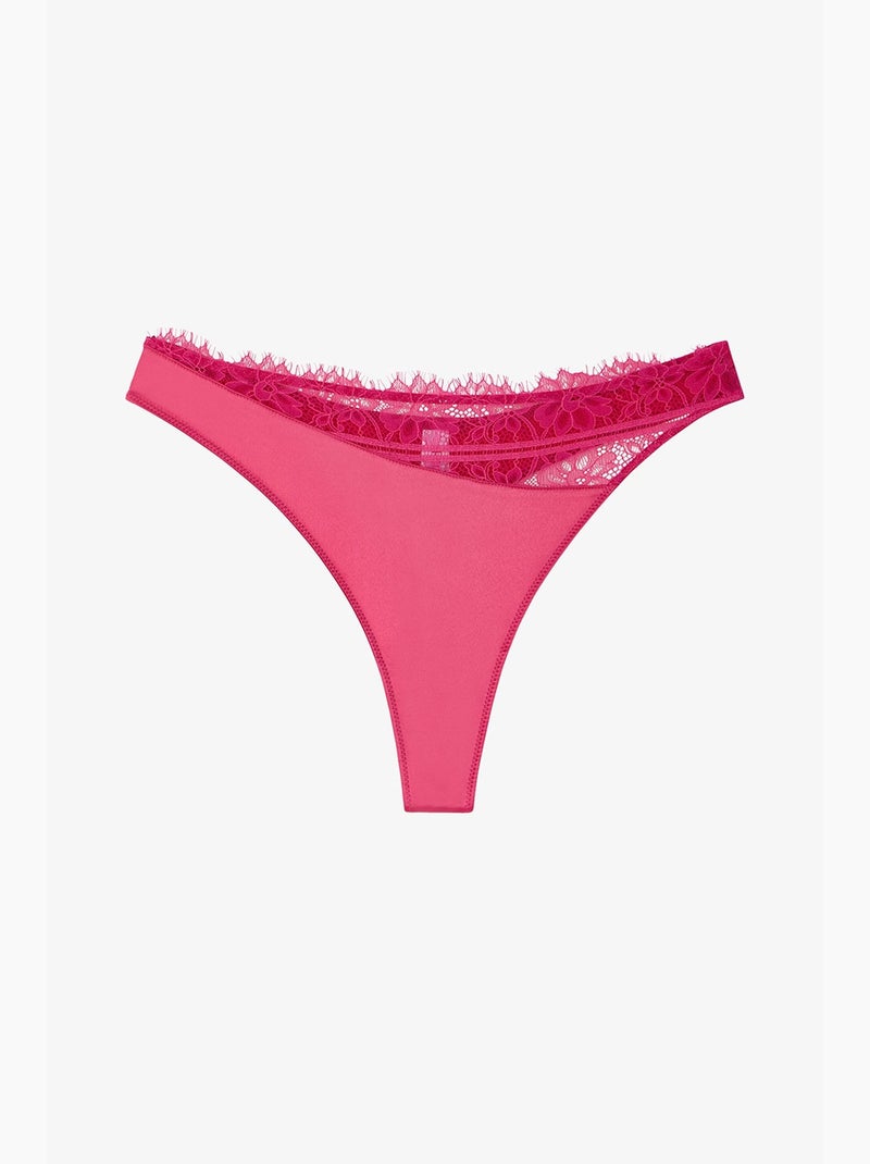 Tanga de satén mujer penti Rosa fluo/Solinotes - Kiabi