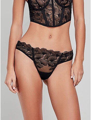 Tanga trasero transparente de tul con bordado con flores