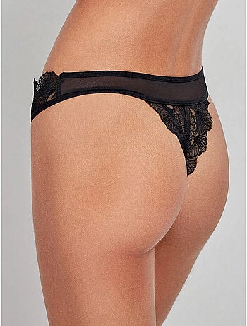 Tanga trasero transparente de tul con bordado con flores
