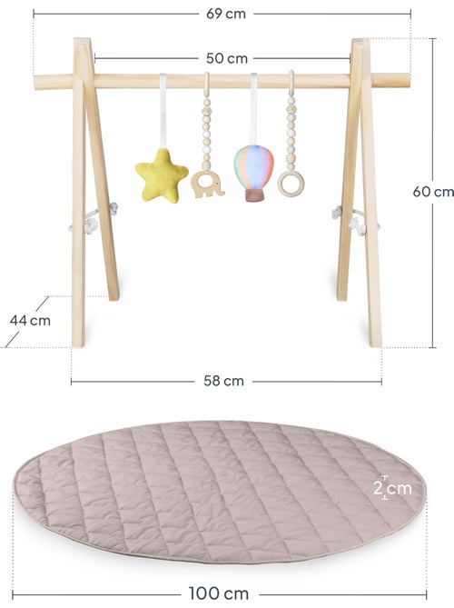 Tapete de juego LIONELO Anís con arco de madera - Plegable - Tapete de 2 cm - Kiabi