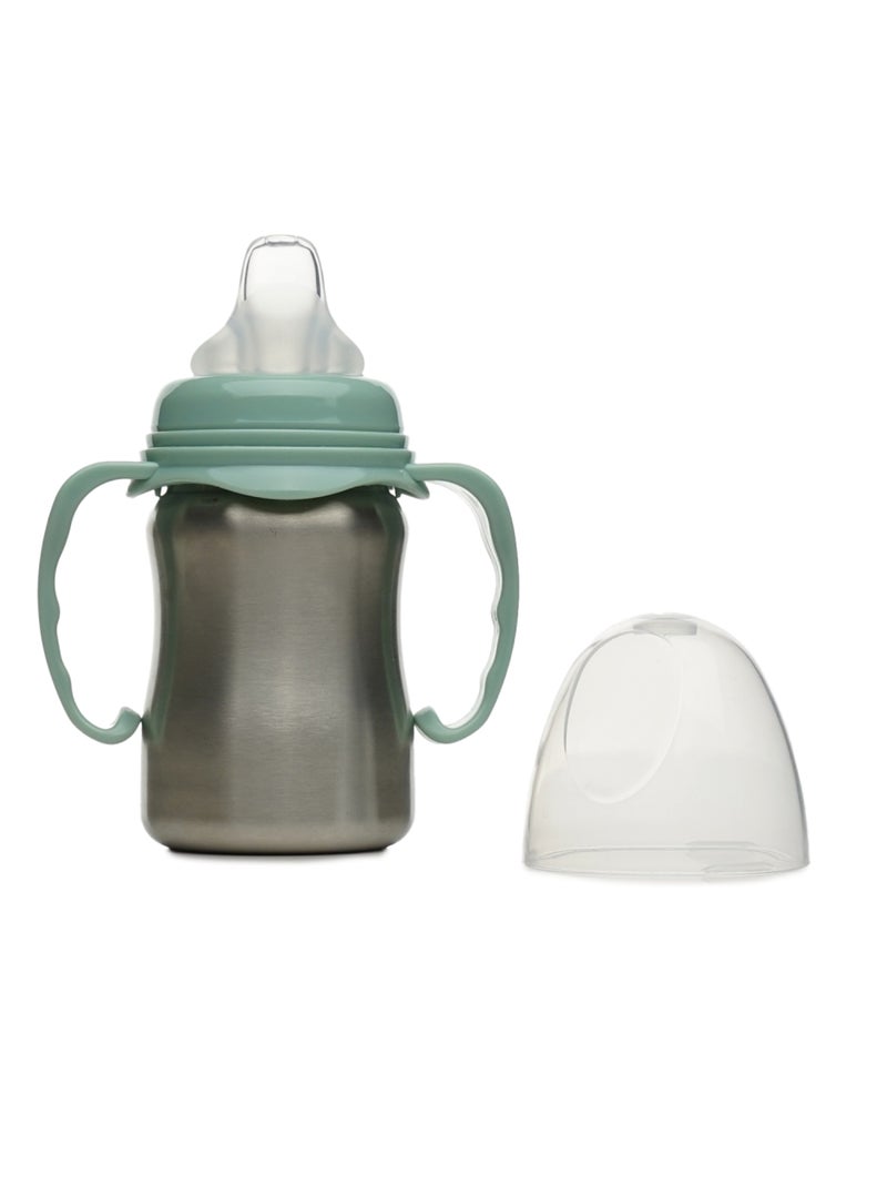 Taza de aprendizaje de acero inoxidable 180 ml Thermobaby a prueba de fugas con boquilla de silicona Verde - Kiabi