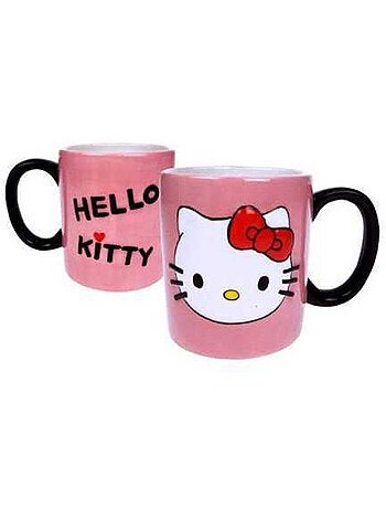 Taza de café hello kitty rosa de cerámica con asa negra mate