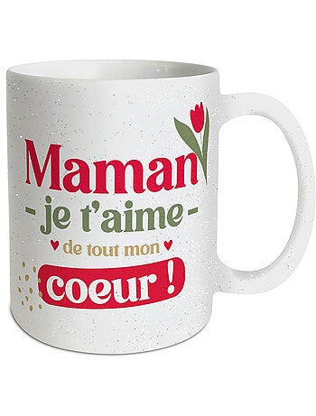 Taza de cerámica 320 ml maman je t’aime con purpurina