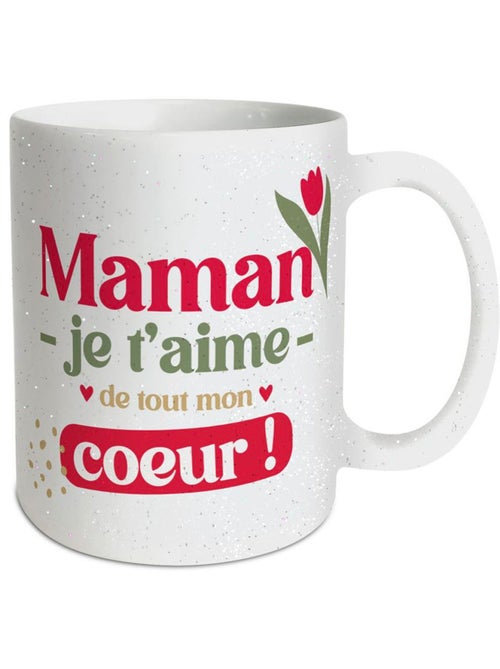 Taza de cerámica 320 ml maman je t’aime con purpurina - Kiabi