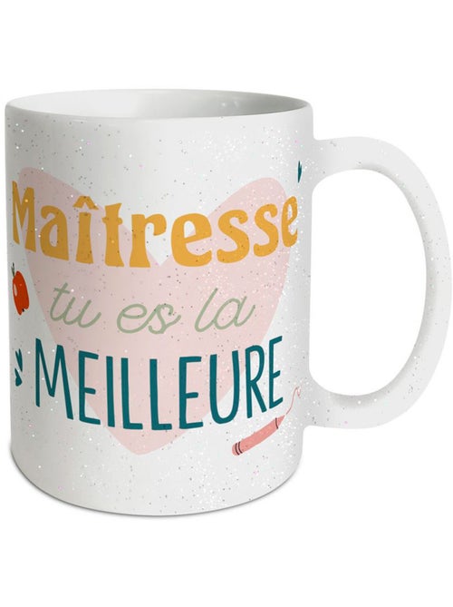 Taza de cerámica blanca 320 ml – estampado con purpurina eres la mejor profe - Kiabi