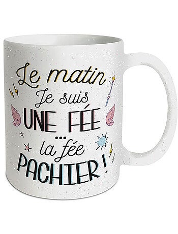 Taza de cerámica con purpurina 320 ml - le matin je suis une fée