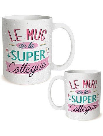 Taza de cerámica con purpurina por ambas caras 320 ml le mug de la super collègue