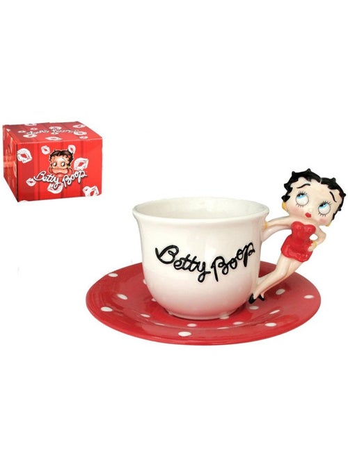 Taza de cerámica figura betty boop - platillo de lunares rojos - betty boop - Kiabi