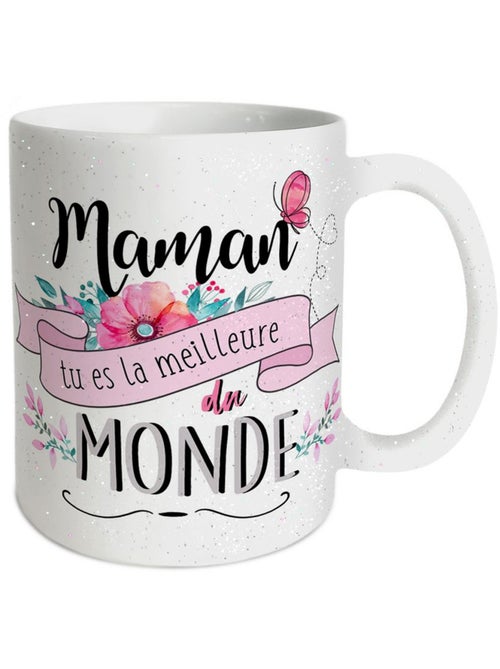 Taza de cerámica mejor mamá con confeti de purpurina 320 ml - Kiabi