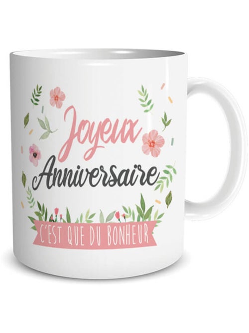 Taza de cumpleaños de cerámica estampada con flores y mensaje de felicidad - Kiabi