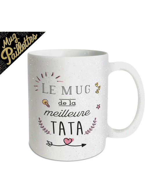 Taza decorativa blanca con purpurina y texto en francés - Kiabi