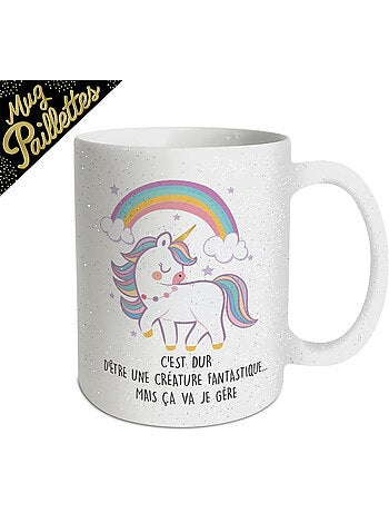 Taza decorativa de cerámica con purpurina de unicornio