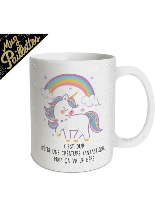 Taza decorativa de cerámica con purpurina de unicornio - Kiabi