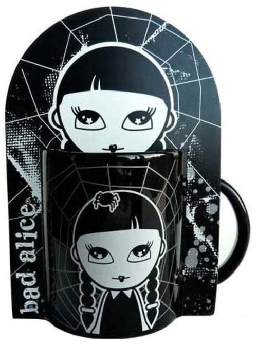 Taza estampada bad alice con asa lateral negro y blanco - Kiabi
