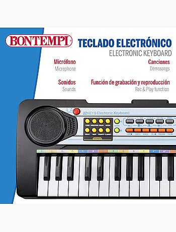 Teclado piano electrónico c/micrófono 37 teclas para niños bontempi