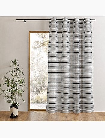 Tejido de organza a rayas horizontales con ojales