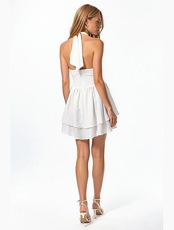 Textured halter collar mini a-line dress hiccup