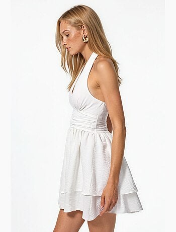 Textured halter collar mini a-line dress hiccup